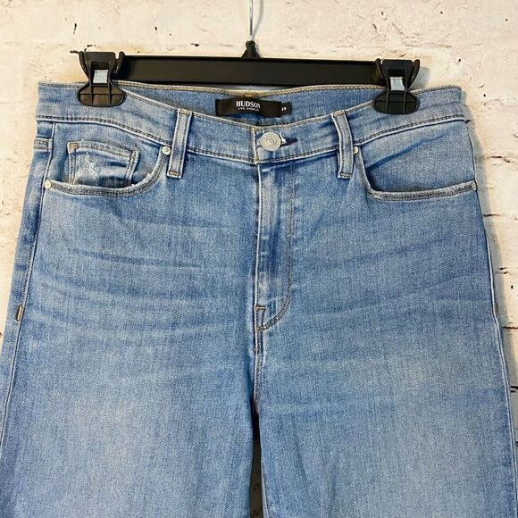 Hudson Womens Blue Stretch Denim Barbara Straight Crop Distressed Jeans Size 29 - Picture 3 of 8